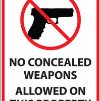 No Concealed Weapons Sign, 10Hx7W, PL