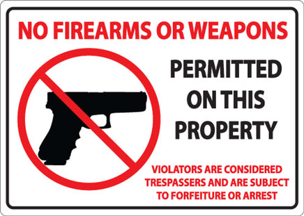 No Firearms or Weapons Sign, 10H x 14W