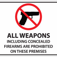 All Weapons Prohibited Decal, 5Hx7W, 2-PK