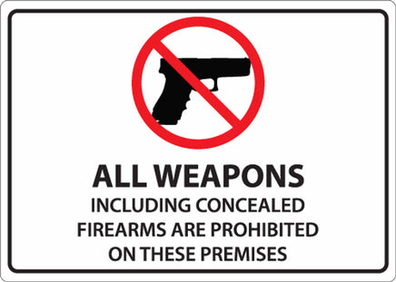 All Weapons Prohibited Label 5Hx7W, 2-PK
