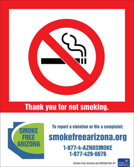 No Smoking Decal, Arizona, 5"Wx7"H, 2-Pk