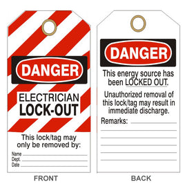 Danger Electrician Lockout Tag