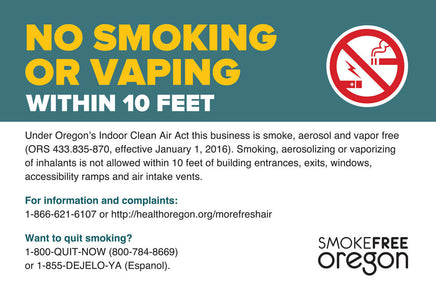 No Smoking Label, Oregon, 5x7, 2-pk