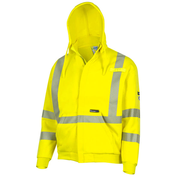Hi-Vis 100% FR/Arc-Rated Heavyweight 12 oz Cotton Fleece Zip-Style Hoodie w/Detachable Hood - X-Large