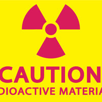 Caution Radiation Materials Sign, 7x10, Self-Adhesive