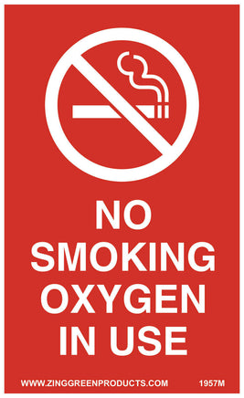 Self Adhesive, 5x3, Oxygen in Use - No Smoking, White on Red, 2/Pk