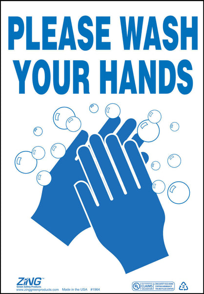 Wash Hands Sign 14x10 Aluminum