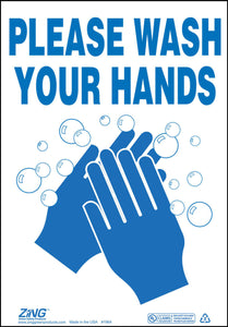 Wash Hands Sign 10x7 Adhesive