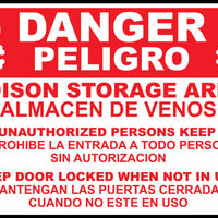 Sign,Bilingual,DANGER,Poison Storage Area,14x10 Adhesive