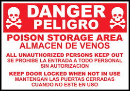 Sign,Bilingual,DANGER,Poison Storage Area,14x10 Adhesive