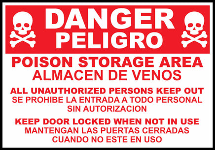 Sign,Bilingual,DANGER,Poison Storage Area,14x10 Adhesive