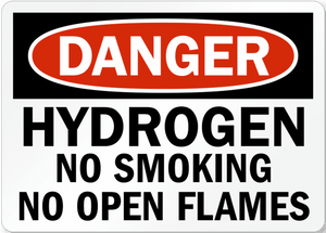 Sign, DANGER, Hydrogen No Smoking No Open Flames, 10x14, Aluminum