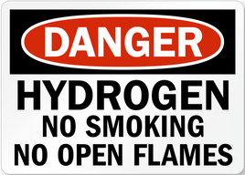Sign, DANGER, Hydrogen No Smoking No Open Flames, 10x14, Adhesive