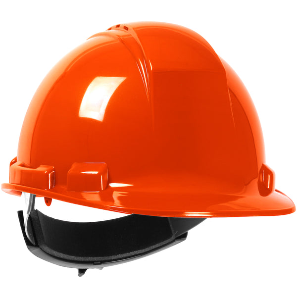 Cap Style Hard Hat with HDPE Shell Hi Viz Orange - Ratchet Adjustment - Vented