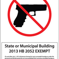 Concealed Carry Sign, Kansas, 14H x 10W, SA