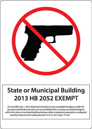 Concealed Carry Sign, Kansas, 14H x 10W, PL