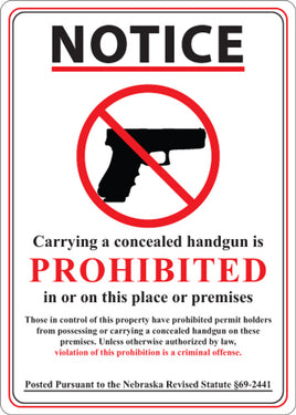 Concealed Carry Sign Nebraska, 14Hx10W, AL