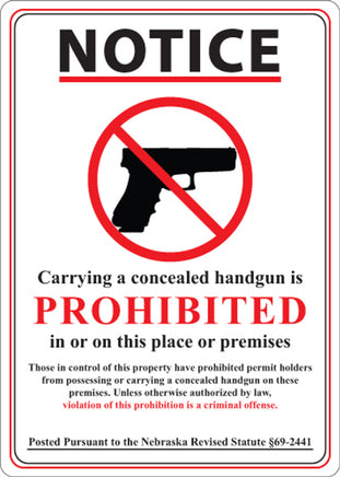 Concealed Carry Sign Nebraska, 14Hx10W, SA