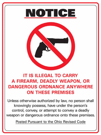 Concealed Carry Sign Ohio, 14Hx10W