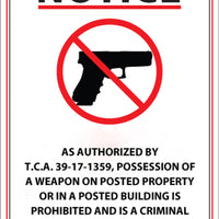 Concealed Carry Sign, Tennessee, 14Hx10W
