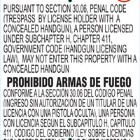 Texas Concealed Carry 18"Wx24"H Aluminum..