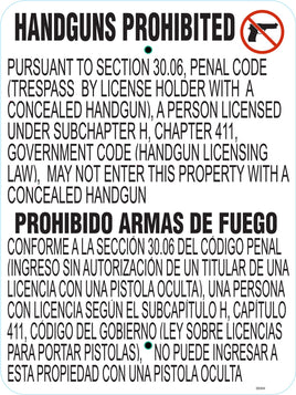 Texas Concealed Carry 18"Wx24"H Aluminum..