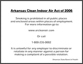 No Smoking Sign, Arkansas, 10x14, SA