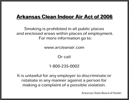 No Smoking Sign, Arkansas,10x14 PL