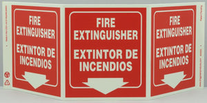 Safety Sign "Fire Extinguisher" Standard TriView, Bilingual - Glow