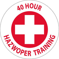HARD HAT LABEL, 40 HOUR HAZWOPER TRAINING, GRAPHIC, 2"DIA. REFLECTIVE PS VINYL, 25/PK