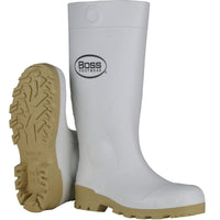 16" White PVC Steel Toe Boot - Size 9