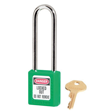 Green Zenex™ Thermoplastic Safety Padlock, 1-1/2in (38mm)with 3in (76mm) Shackle