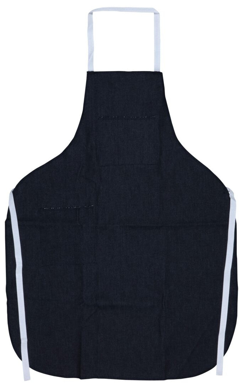 39836 - Blue Denim Apron - 27 Inches Wide x 36 Inches Long - Two Front Pockets - Neck and Waist Ties Included - Dark Color Hides Dirt and Grime - Makes a Great Addition to Any Work Area