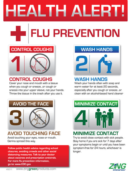 Health Alert Flu Prevention Poster 22'x16'