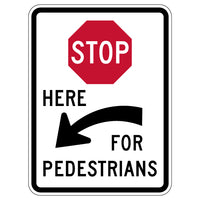 R1-5cL- Stop Here Left Arrow For Pedestrians Signs