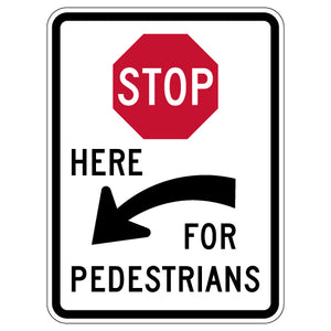 R1-5cL- Stop Here Left Arrow For Pedestrians Signs