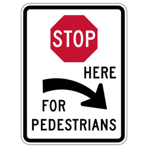 R1-5cR- Stop Here Right Arrow For Pedestrians Signs