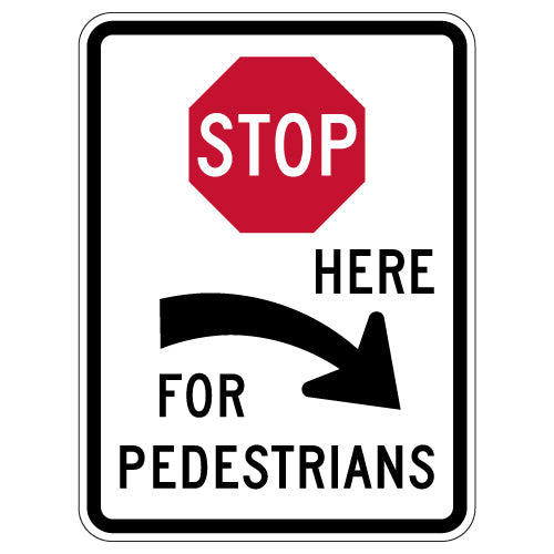 R1-5cR- Stop Here Right Arrow For Pedestrians Signs