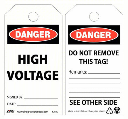 Danger High Voltage Safety Tags, 10/pk | 7025