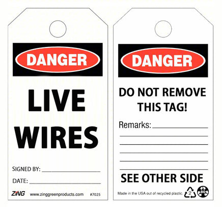 Danger Live Wires Safety Tags, 10/pk | 7026
