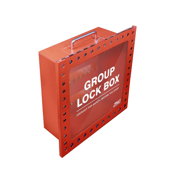 Group Lockout Box - 44 Hole Steel, Red, Sliding Clear Front