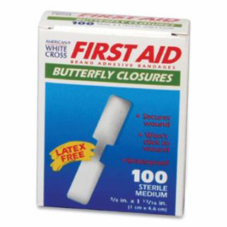 Butterfly Bandage, 3/8 in W, 1-13/16 in L, Adhesive 100/Box