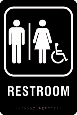 ADA Braille Sign - RESTROOM/HDCP -Black | ADA-106