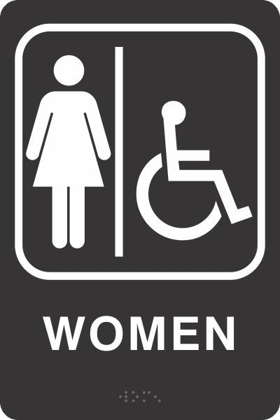 ADA Braille Sign - WOMEN/HDCP -Black | ADA-104