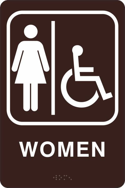 ADA Braille Sign - WOMEN/HDCP -Brown | ADA-104