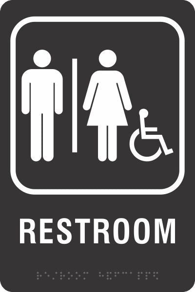 ADA Braille Sign - RESTROOM/HDCP -Black | ADA-106