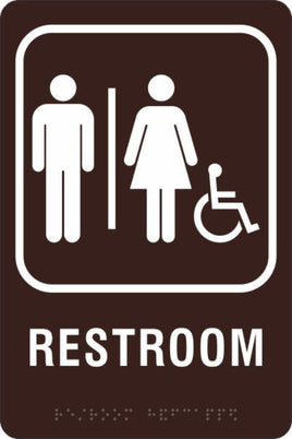 ADA Braille Sign - RESTROOM/HDCP -Brown | ADA-106