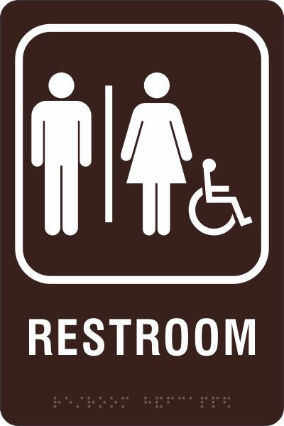 ADA Braille Sign - RESTROOM/HDCP -Brown | ADA-106