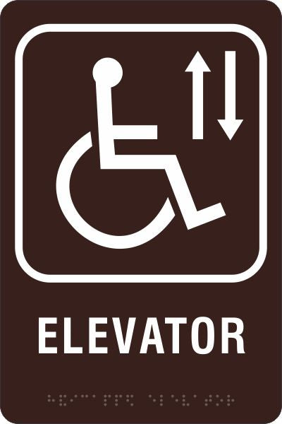 ADA Braille Sign - ELEVATOR/HCDP -Brown | ADA-112