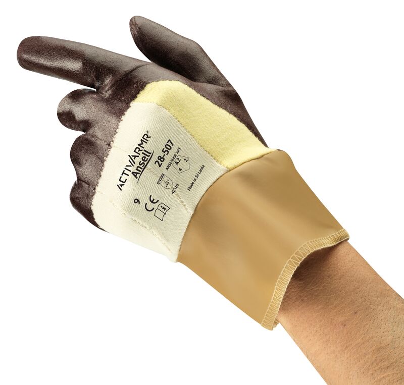 28-507 Coated Gloves, Nitrile Coated, Size 9, Brown | 012-28-507-9